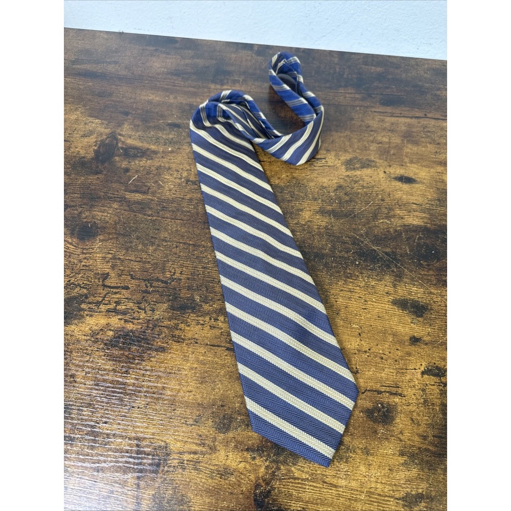 Brooks Brothers Makers And Merchants Repp Tie Navy Gold Stripe Silk USA England